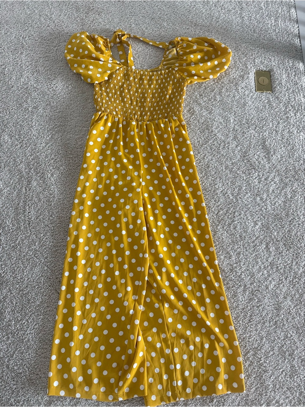 Yellow Polka Dot dress with Puff Sleeves